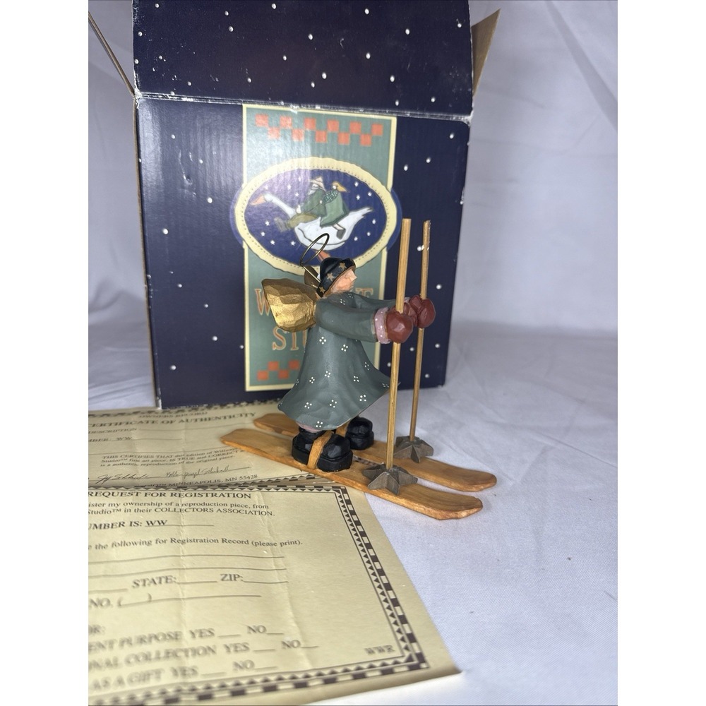 Williraye Studio Angel on Skis Figurine WW2209 Folk Art Winter Decor with Box